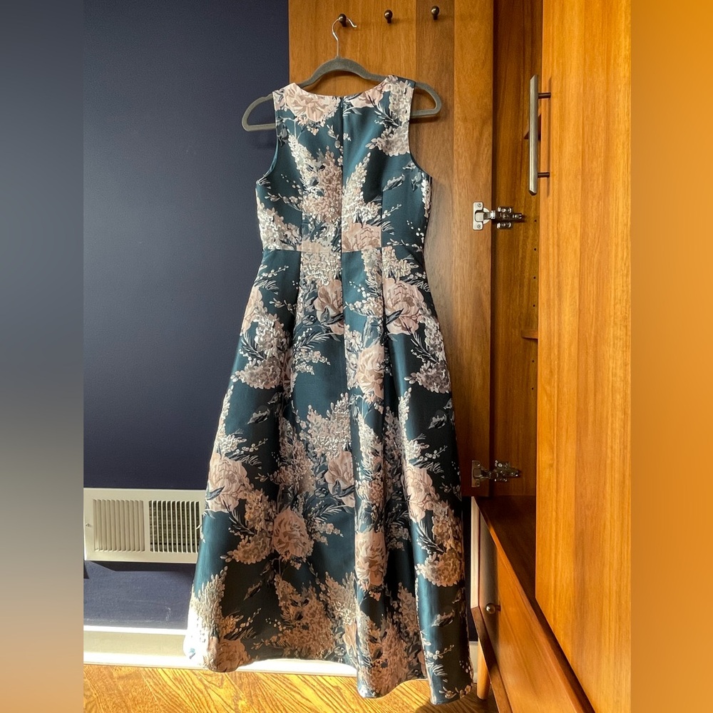 Eliza J Teal Blue Floral High-Low V-Neck Dress - Picture 4 of 6